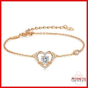 Sterling Silver Moissanite Heart Bracelet, Lobster Claw Clasp, Gift Box